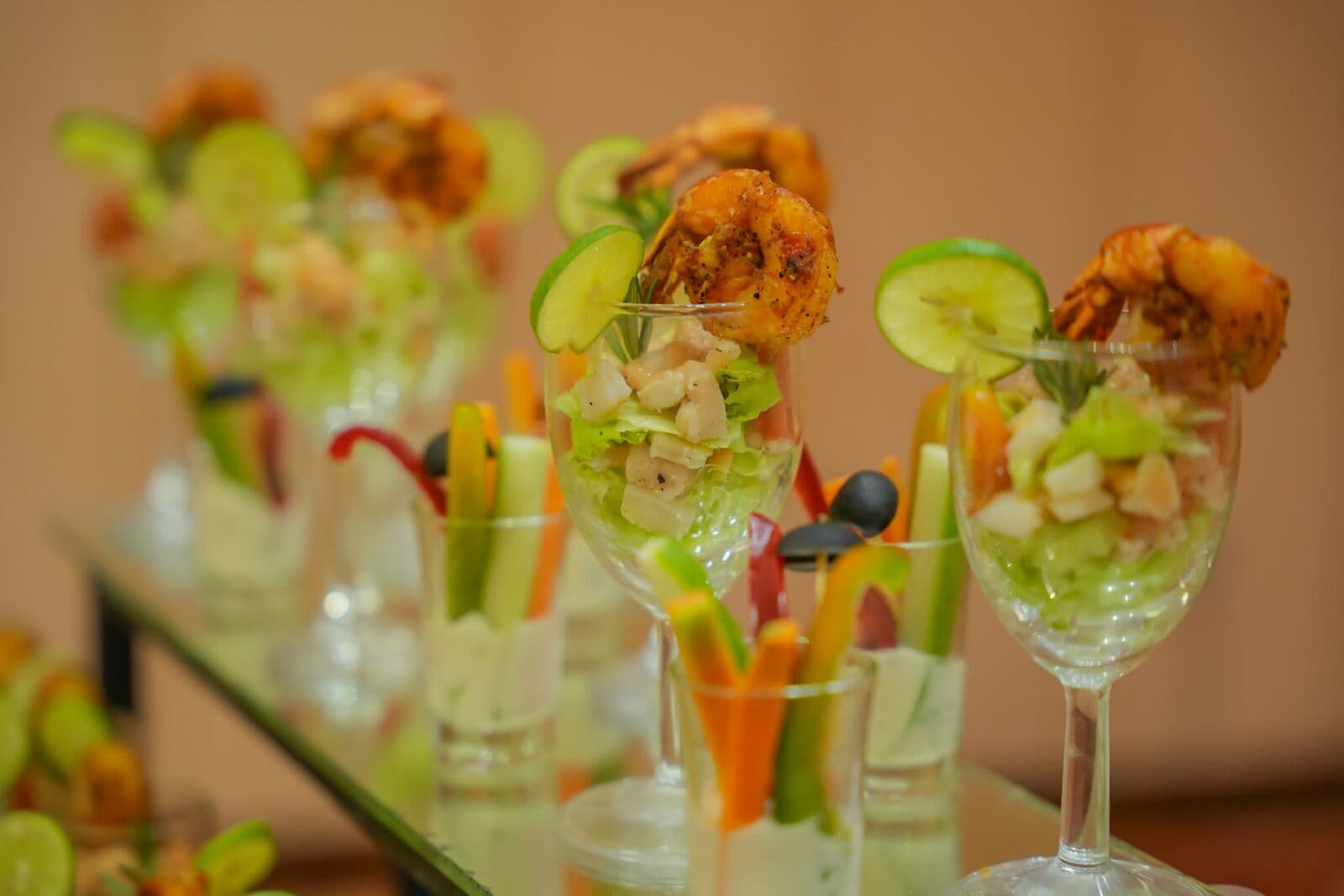 Glasses of fruit and vegetable welcome drinks